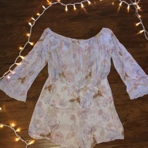 lavender floral off the shoulder romper